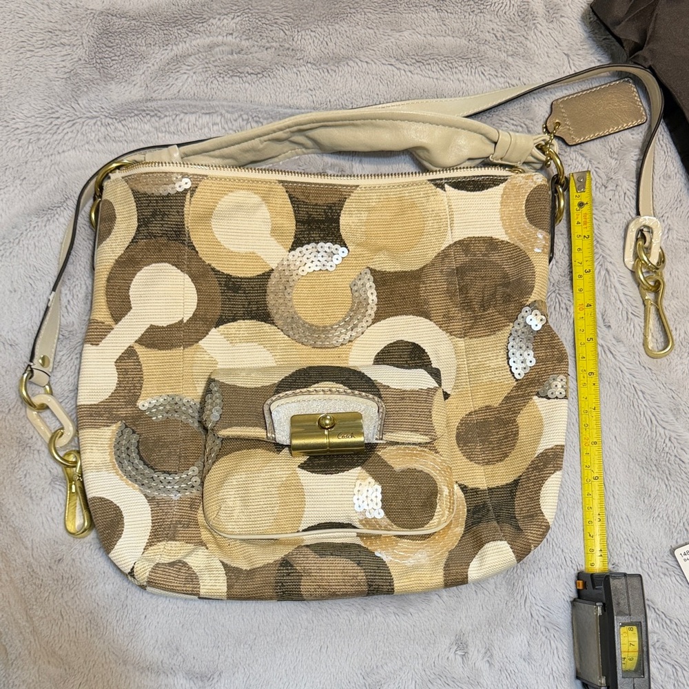 Coach Beige and Brown Patterned Shoulder Bag